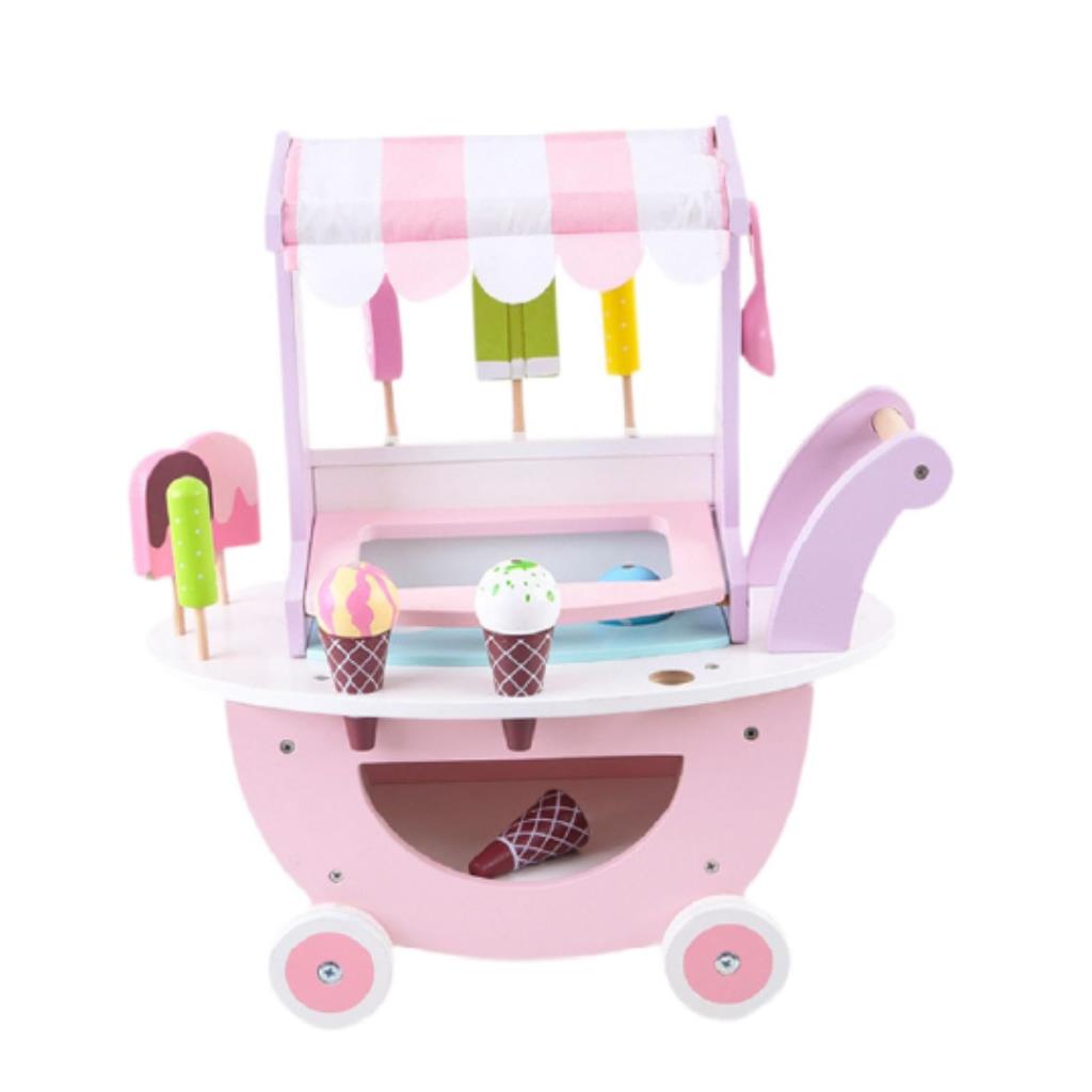 Pink Wooden Ice Cream Cart Playset